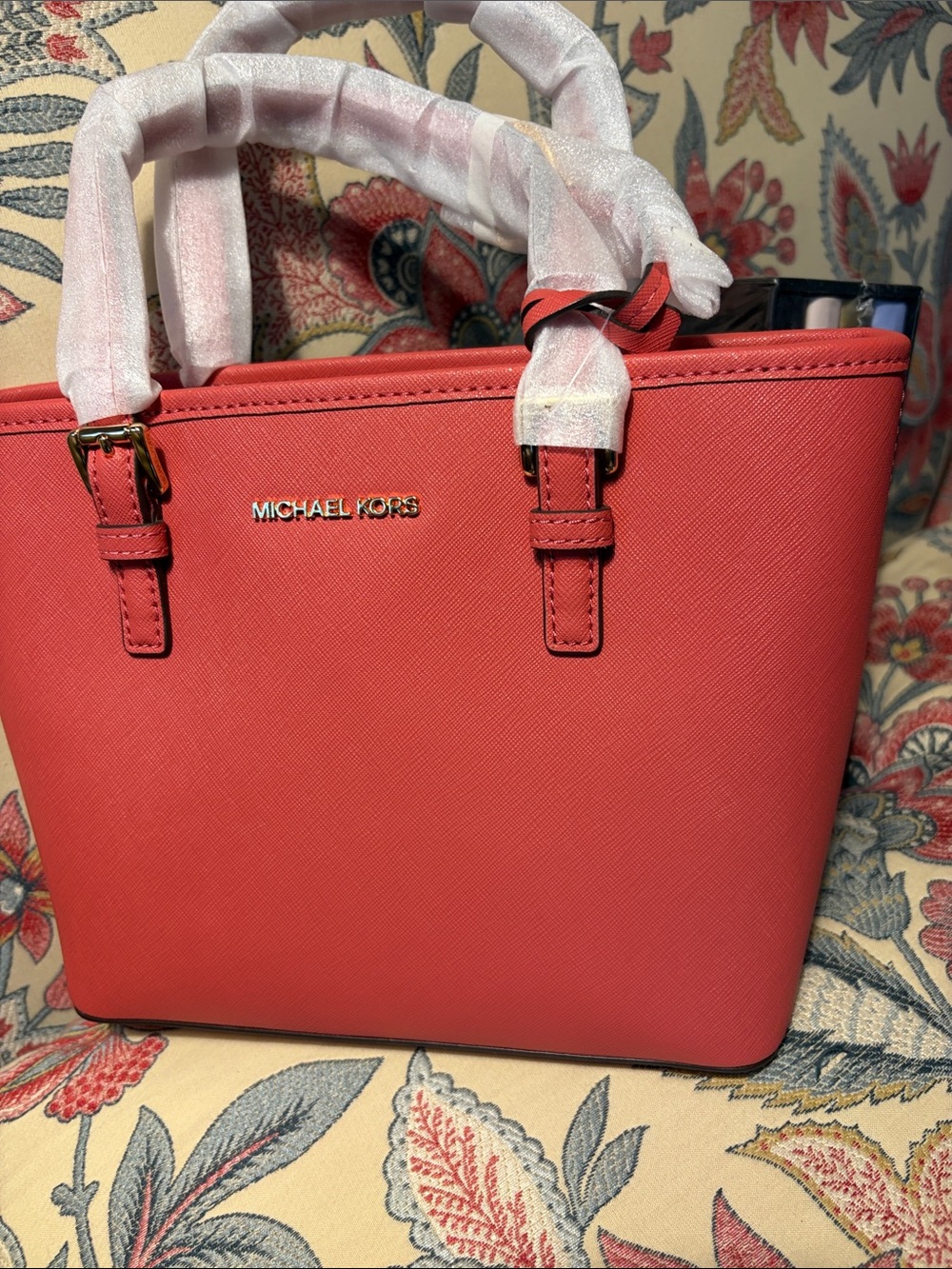 Michael Kors Coral Saffiano Jet Set Travel Small Tote with Gold Hardware NWOT